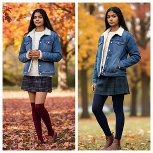 Time & Tru Sherpa Lined Trucker Denim in Medium Dark Wash Jacket Size Med 8/10